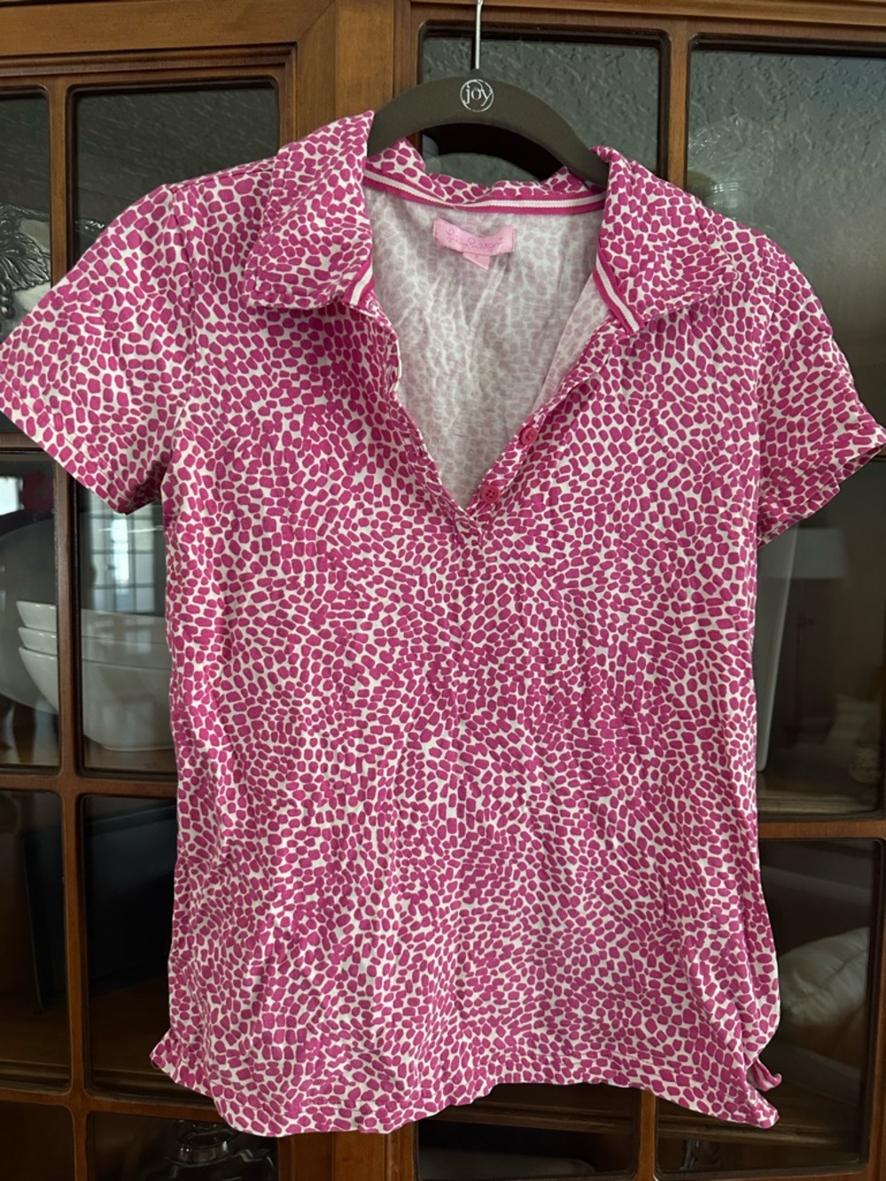 Lilly Pulitzer Hot Pink and White Short Sleeve Printed Polo